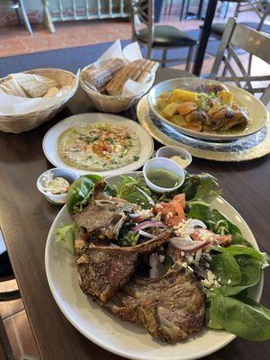 Lamb chops, chicken Tangine and baba ghanoush