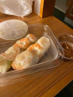 Fresh rolls. Peanut sauce was soured.