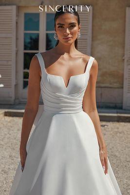 Classic notch neck A-line wedding dress