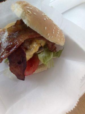 Ethnicity Love Burger,bacon egg and cheese dressed on bun $12.00 comes with fries