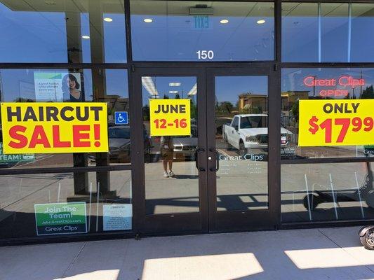 June 12 - 16 $17.99 haircut sale in 2023