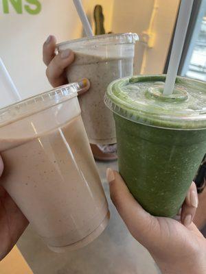 P.B. And Awesome smoothie (left), Little Wing Smoothie (middle), Lush Life Smoothie (right)