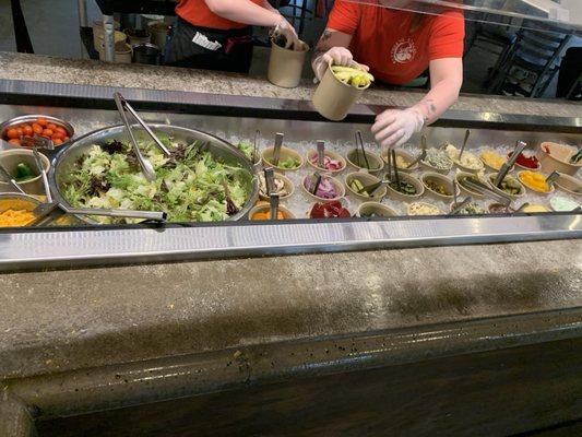 All you can eat salad and soup bar. Beef stew was very good, and the English pea salad was just as good as my mom's!