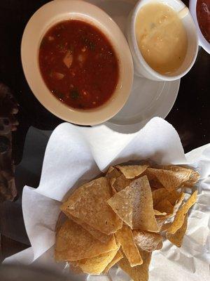 Chips and salsa, queso