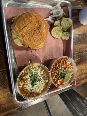 Sandwich combo (Sliced Brisket) with Street Corm and Briaket Beans.