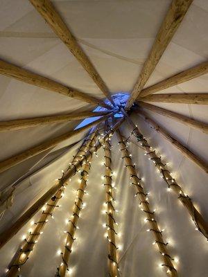 Looking up in the teepee at dinner!