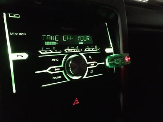 Night shot of the stereo Ryan installed.