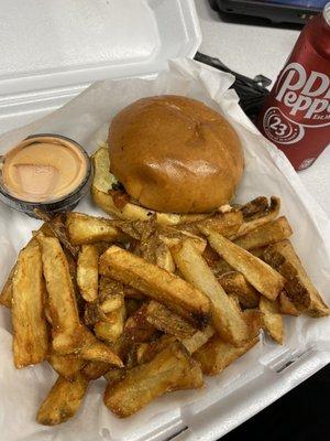 Cheeseburger and fries.