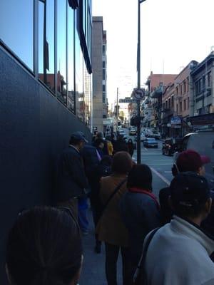 Line for the social security office, 30 minutes before they open. We're around the corner, people!