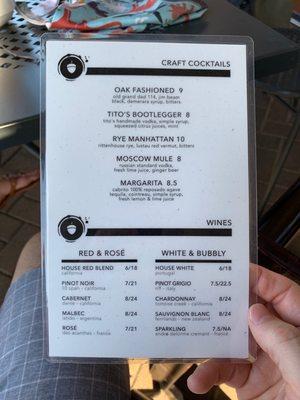 Craft Cocktail and Wine Menu