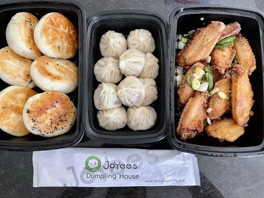 Takeout: Fried Pork and Onion Buns, Shanghai Steam Buns, Salt and pepper chicken wings