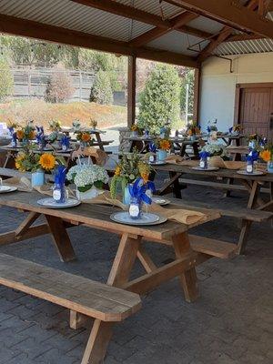 The picnic tables that were provided from the ranch!