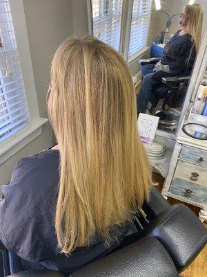 Strawberry blonde highlight, glaze, cut and style!