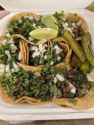 Asada and Campechano tacos with Grilled Jalapeños