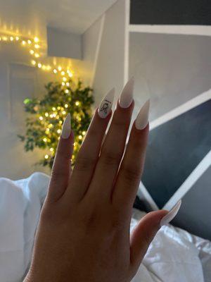 White Stiletto Nails with Decal Sticker