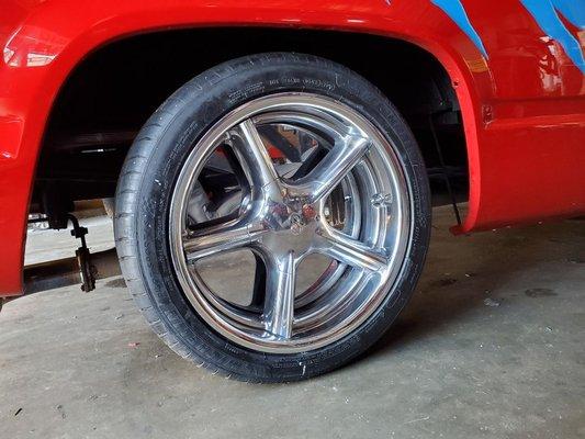 Polished Enkei wheels with dust covers