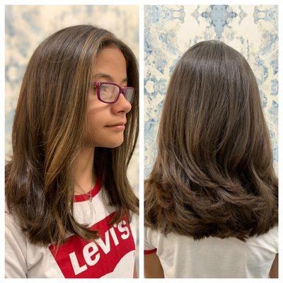 Accent hi lite around her face, cut and blowout!