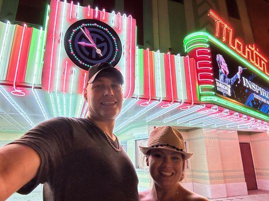 Standing out front of the theater across the street from Escape Manor.