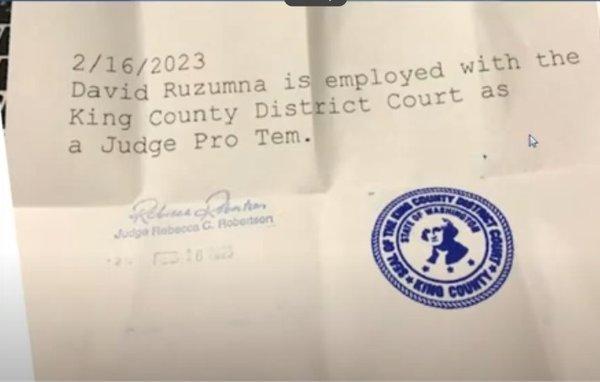 Evidence of the document created by Judge Ruzumna on February 16, 2023, featuring the unauthorized use of Judge Rebecca Robertson's signatur