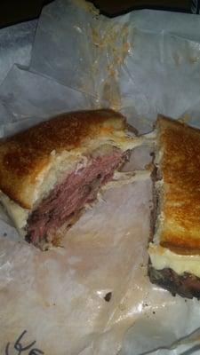 An inside shot! Pastrami Ruben.