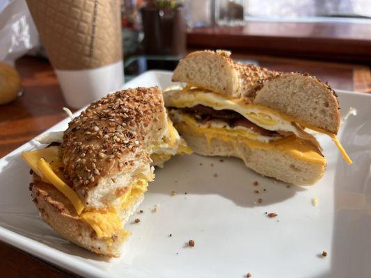 Super Bagel with Butter and egg, cheese and bacon. We came back a second time this week. So good.