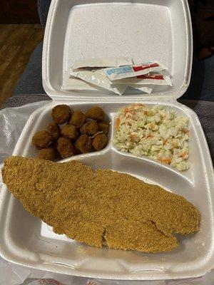 Single piece of fish with okra & cole slaw