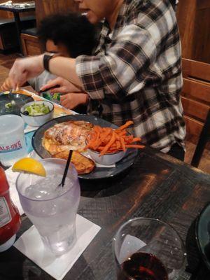 Salmon and sweet potato fries