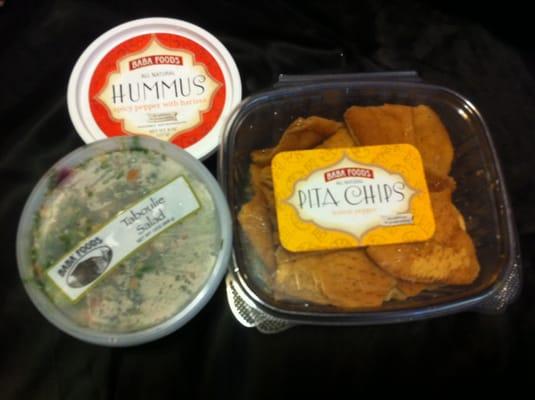 red pepper hummus, tabouli salad, lemon pepper pita chips