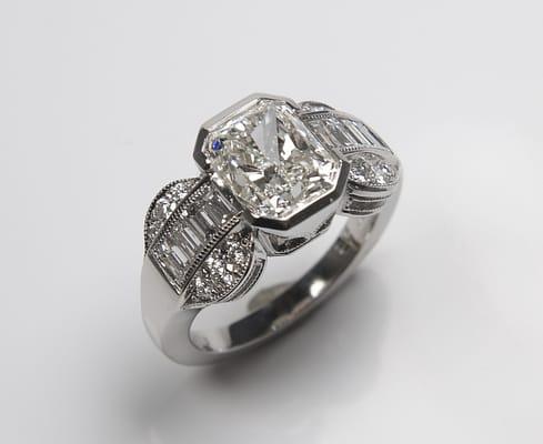 2.71carat radiant cut diamond in platinum