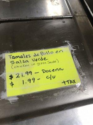 Tamales Selection and Price: 12-23-22