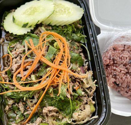 Beef Laab with side of purple sticky rice