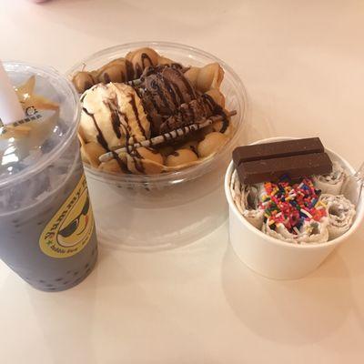 Taro Bubble Tea Bubble Waffle Ice Cream Thai Ice Cream Rolls