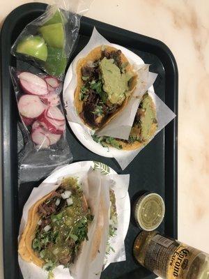 Lengua and asada tacos