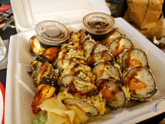 Fried Philly Roll and unagi nigiri to go