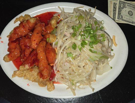 Sweet  & Sour Chicken and Pork Chow Mein