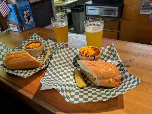 Beers and sandwiches, delicious!