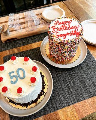 Black Forest (50) birthday cake and rainbow cake of happiness