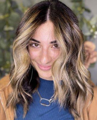 Balayage + Face Frame + Beach Waves