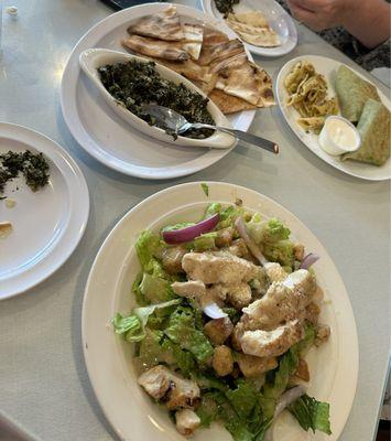 Greek Spinach Dip and Grilled Chicken Caesar Salad