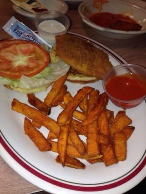 Buffalo Ranch Chicken Burger with Sweet Potato Fries