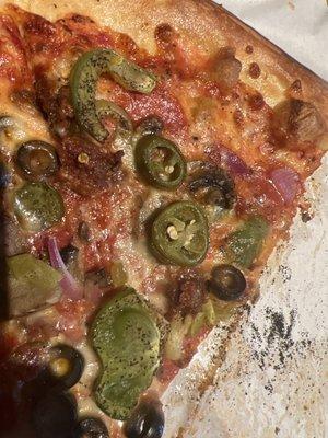 Cold "veggie" pizza with unwanted jalapeños