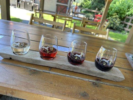 Wine flight (from L-R: Pinot gris, Rose, Pinot noir, Cabernet)