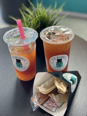 Mango Teas with Mango Boba and Pot Stickers