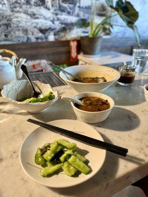 Cucumber salad + hot and sour soup