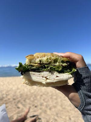 Turkey pesto avocado focaccia sandwich