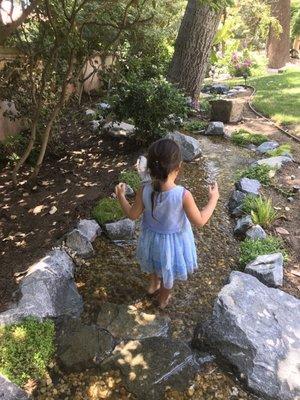 Kids playing in the water feature