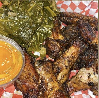 Chicken wings and collards