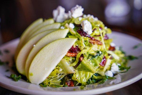 Apple Poppy Salad ! romaine, dried cranberries, goats cheese, granny smith apples, frisee, roasted pecans, apple vinaigrette