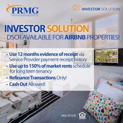 DSCR Loan option for AirBNB investors.