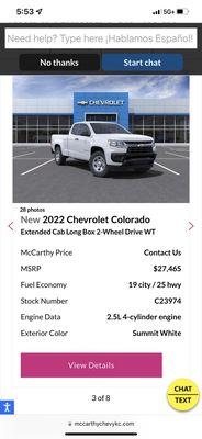 The advertisements where it states the trucks are for sale for $27,465